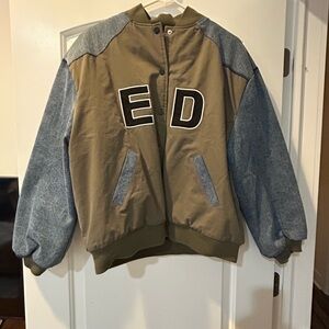 Exulted denim and olive bomber jacket